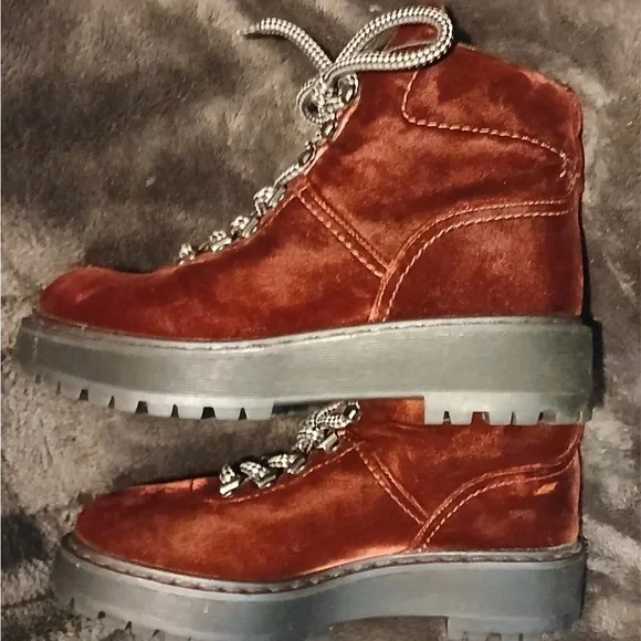 Prada Women's Burgundy Velvet Lace-Up Boots - Picture 2 of 6